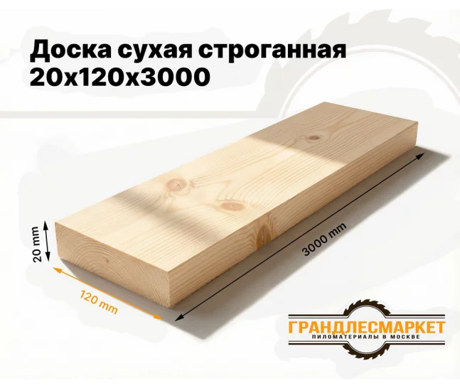 Доска сухая строганная 20х120х3000